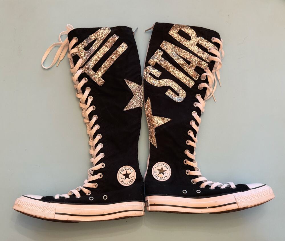 RARE Converse All Star XX-Hi Knee High Glitter Sneakers Black Women’s 6